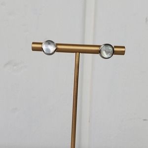 Vintage Sterling Silver Stamped 925 Mother of Pearl Stud Post Bezeled Earrings